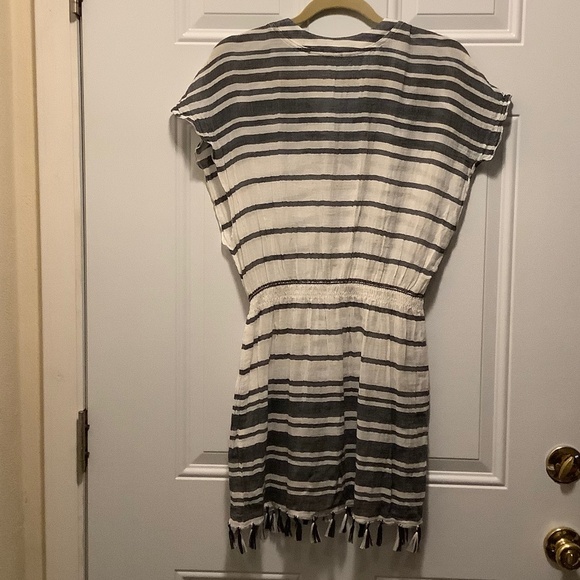 ATHLETA| Swim Cover-up X-Small Black White Stripes Tassles 100% Cotton - Picture 6 of 6